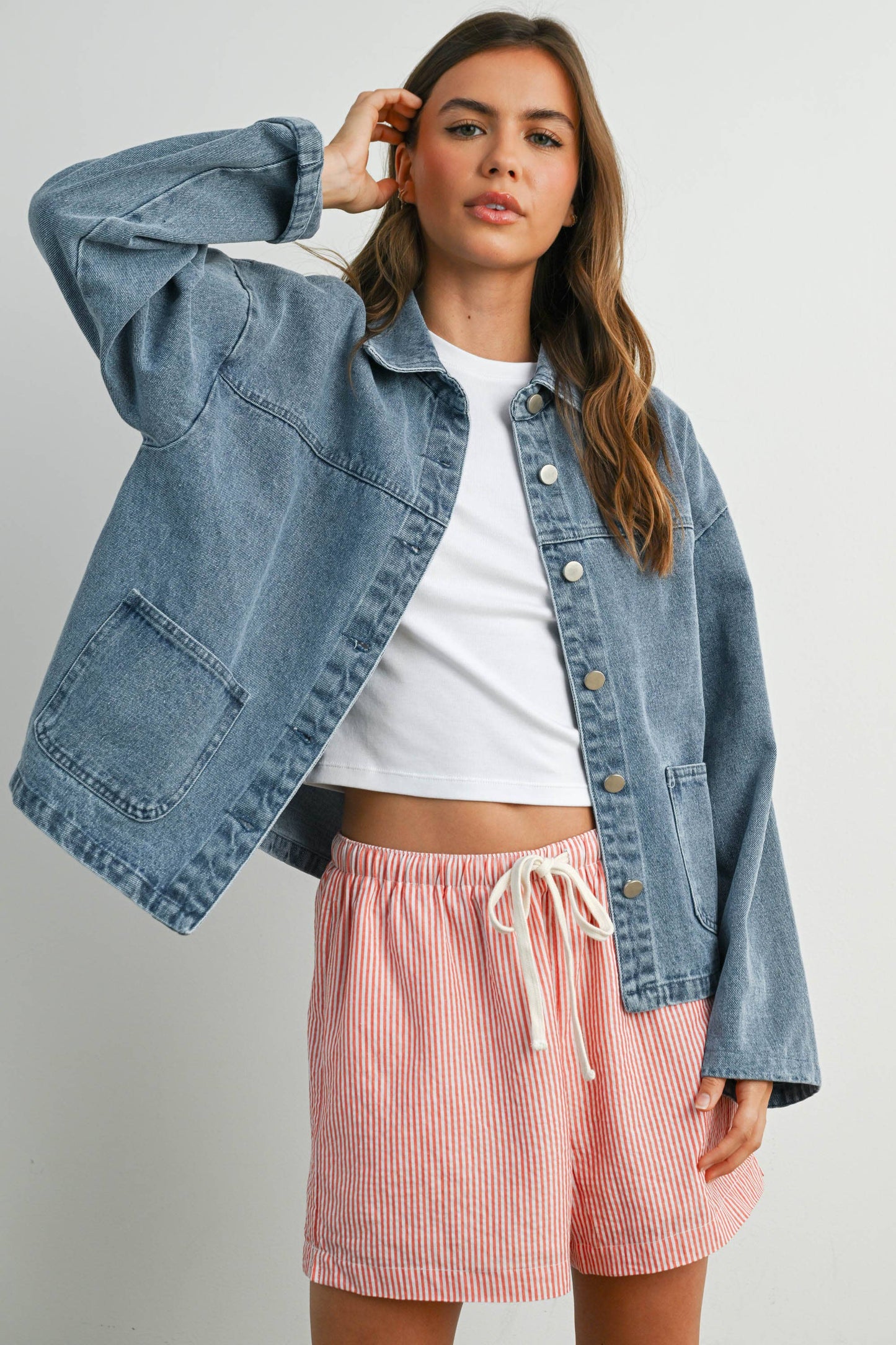 BUTTERMELON - Button-Down Jacket with Shirt Collar and Pockets - BMJ7821