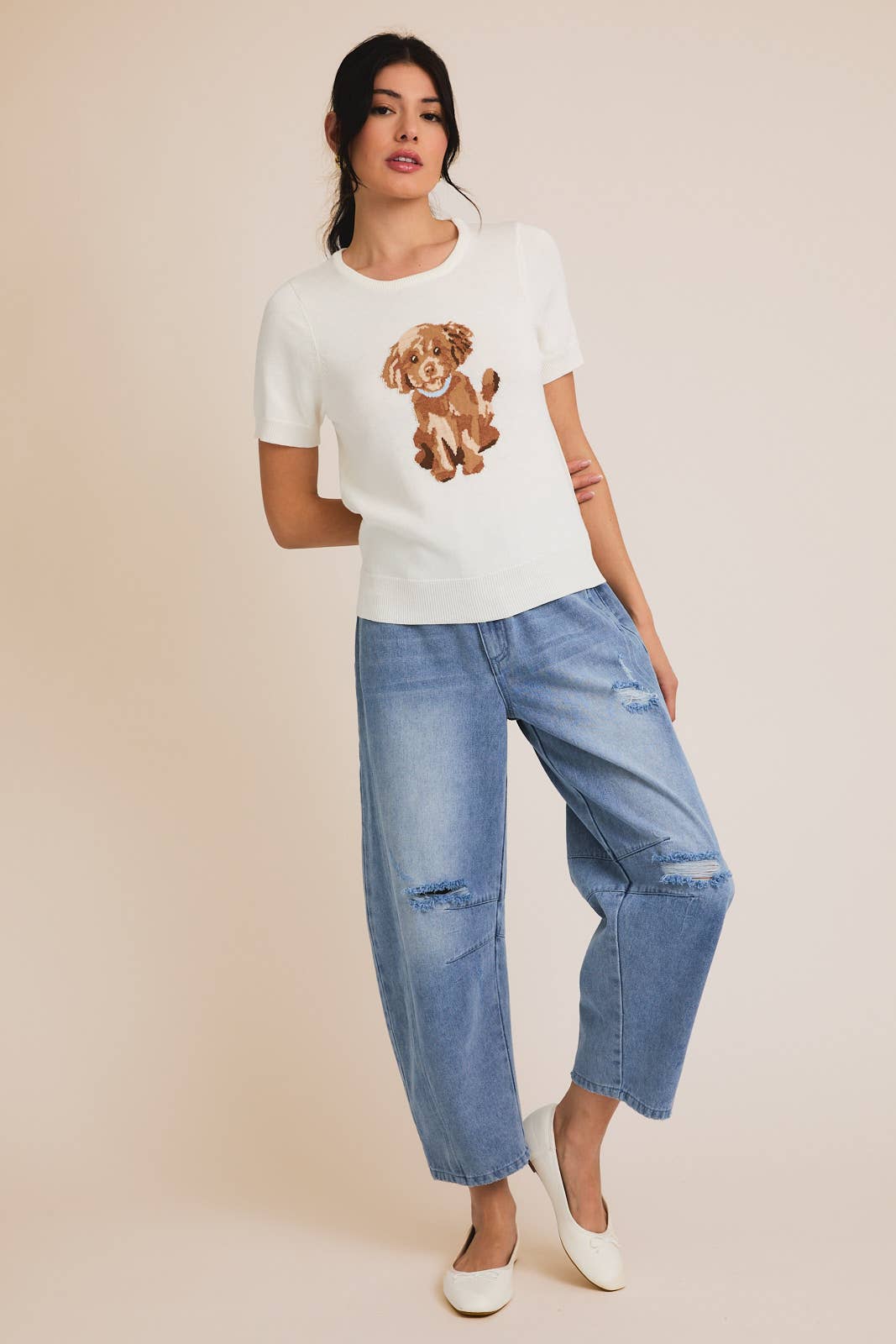 GILLI - DISTRESSED BARREL JEANS